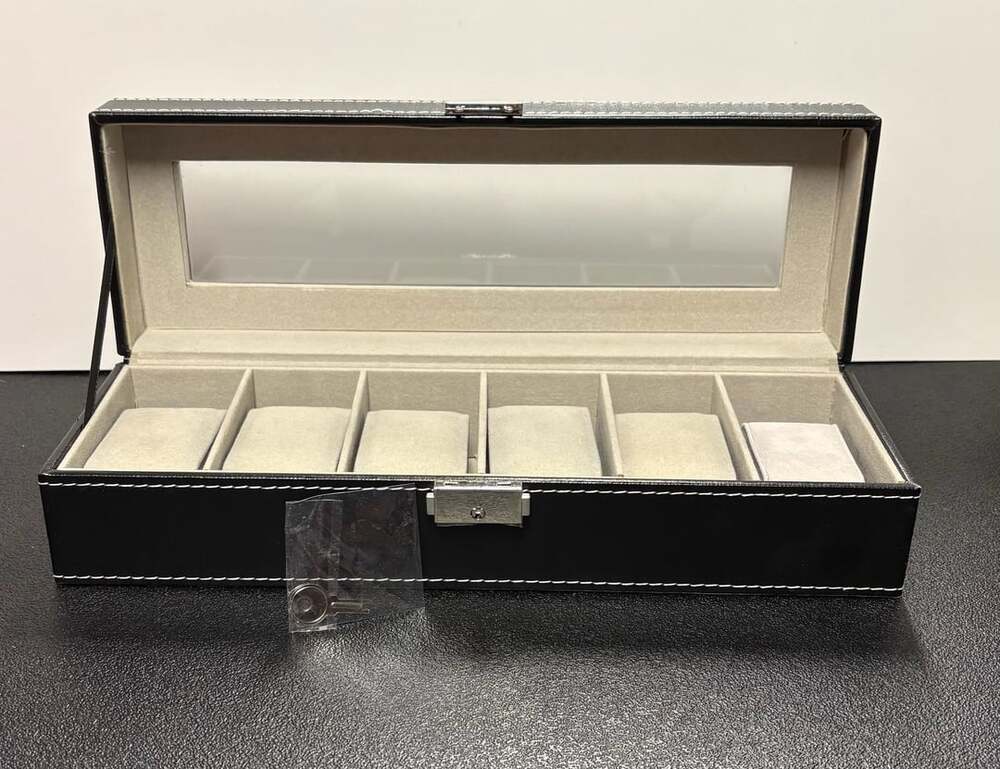 6-Slot PU Leather Watch Box Organizer with Glass Window and Lock